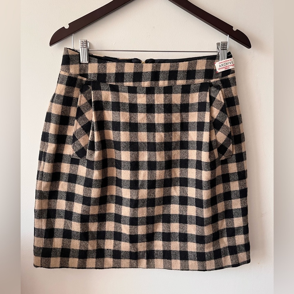 WOOLRICH Archive Plaid Black and Tan Mini Wool Skirt - Size Medium